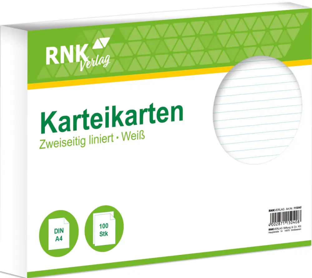 100 Karteikarten DIN A4 weiß liniert
