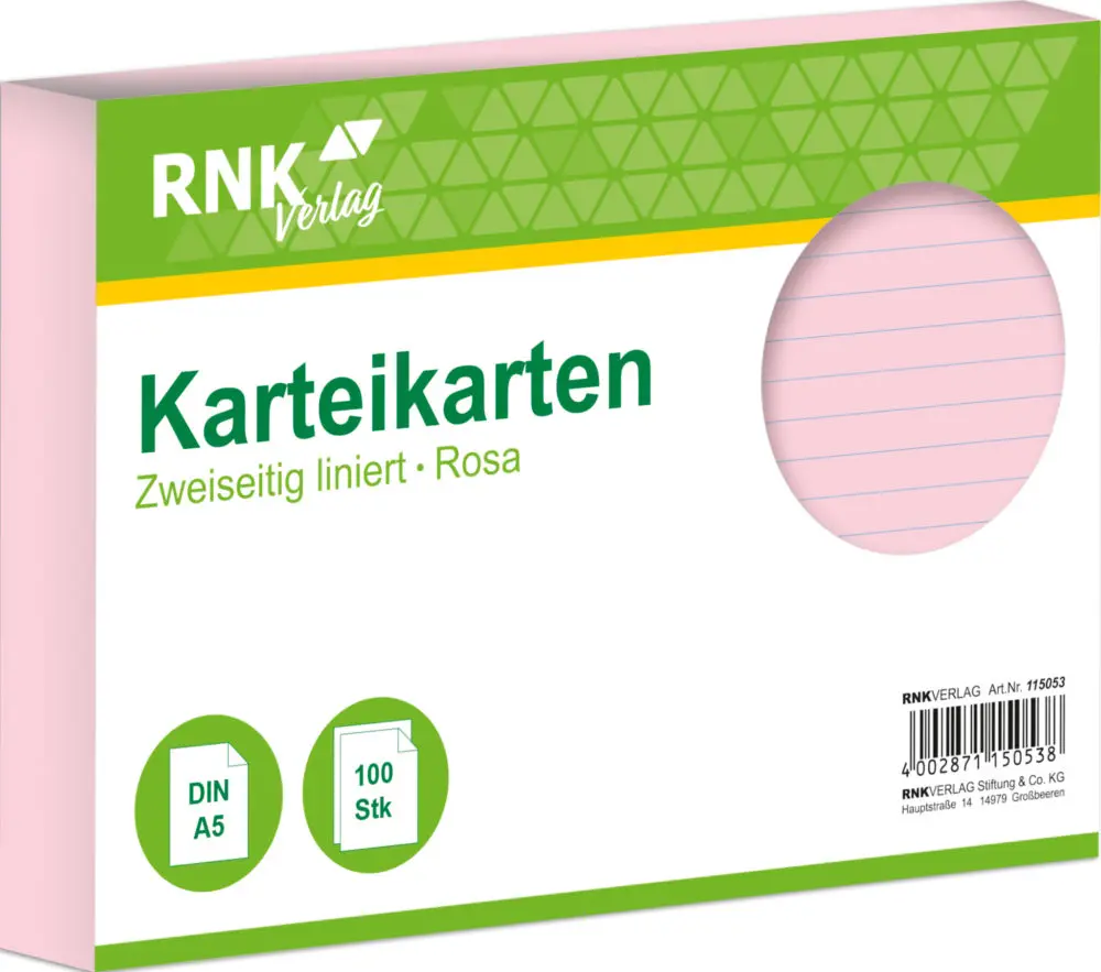 100 Karteikarten DIN A5 rosa liniert