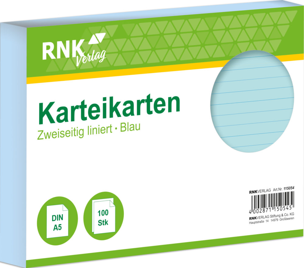 100 Karteikarten DIN A5 blau liniert