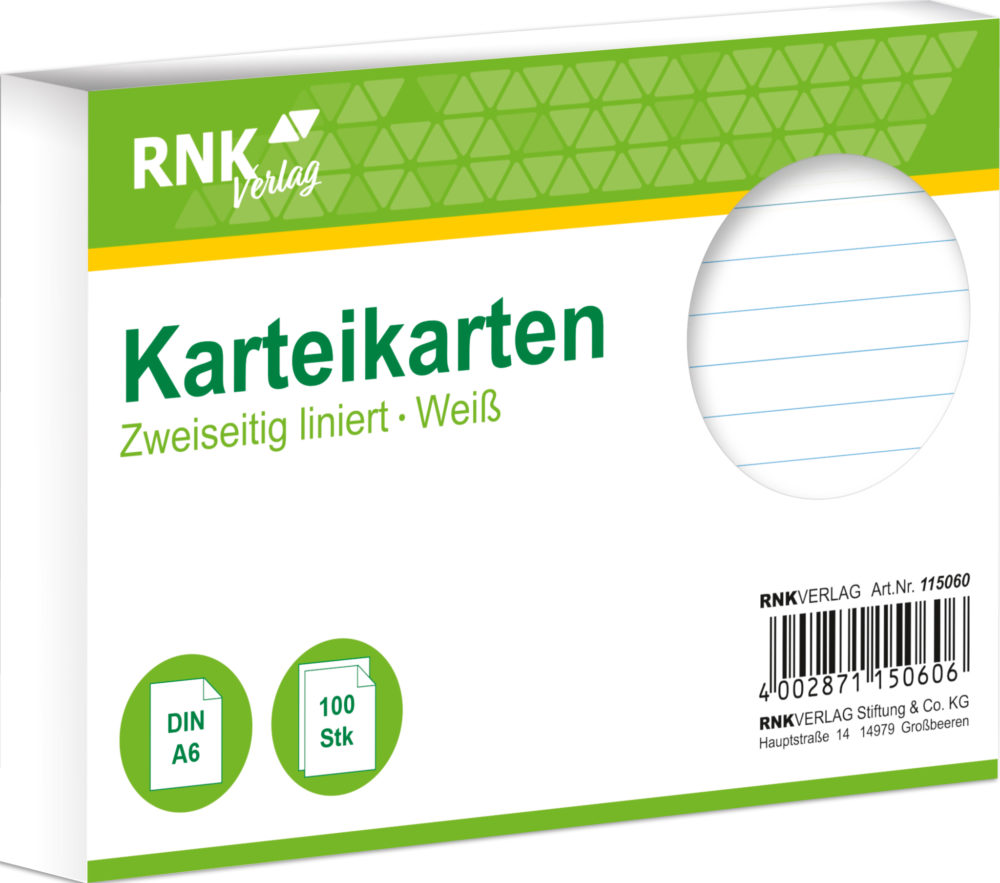 100 Karteikarten DIN A6 weiß liniert