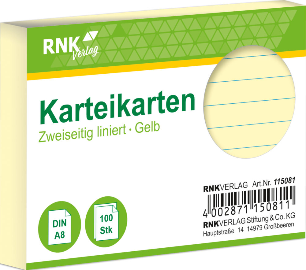 100 Karteikarten DIN A8 gelb liniert
