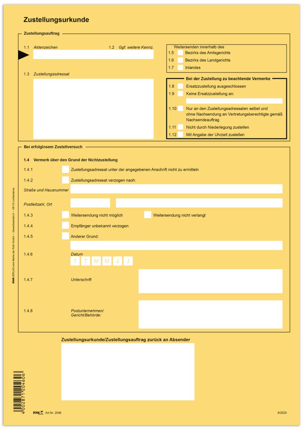 100 Zustellungsurkunden DIN A4
