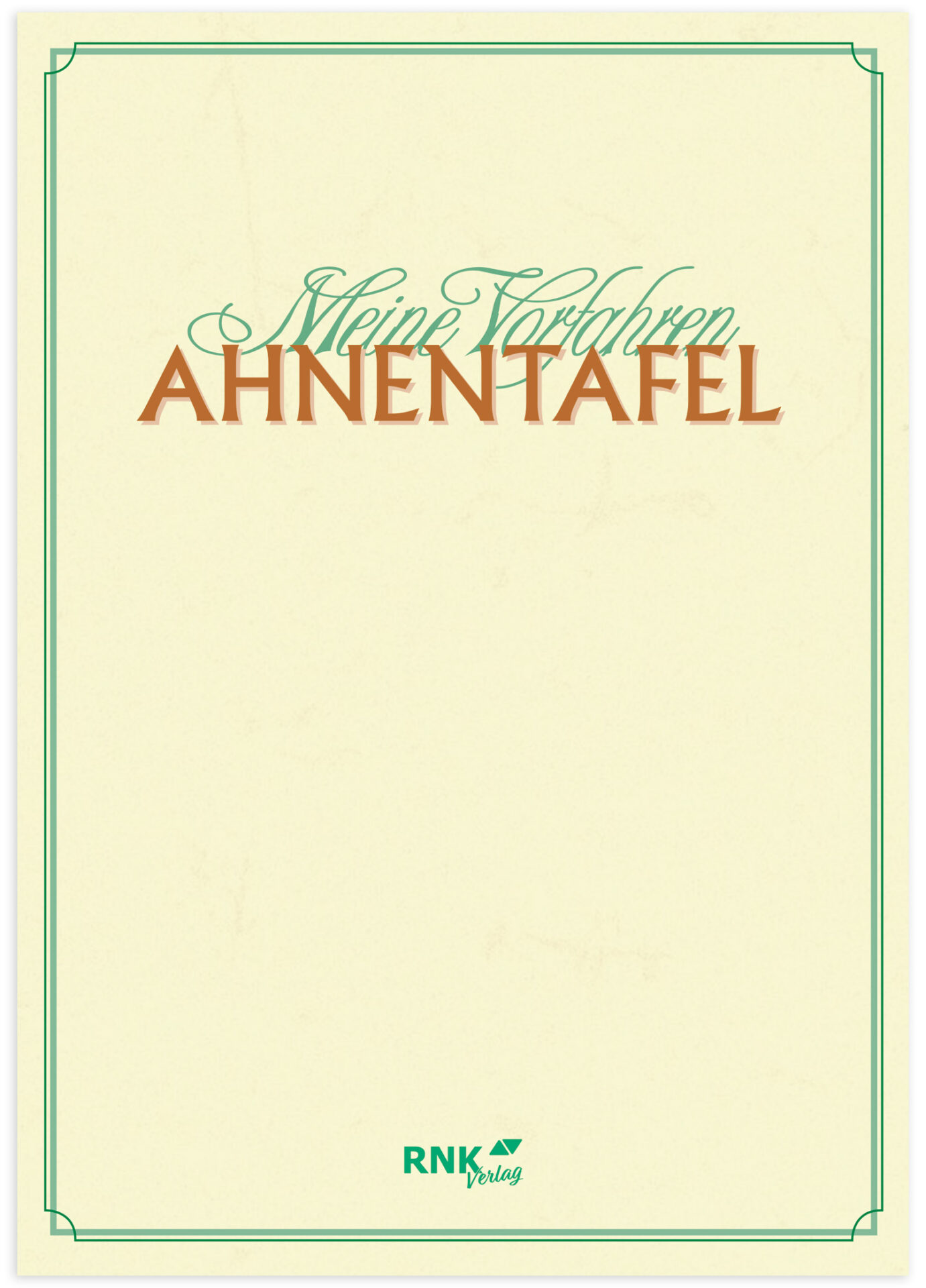Frontansicht der Ahnentafel "Kleiner Baum" A4 im geschlossenen Zustand mit der Aufschrift "Meine Ahnentafel"