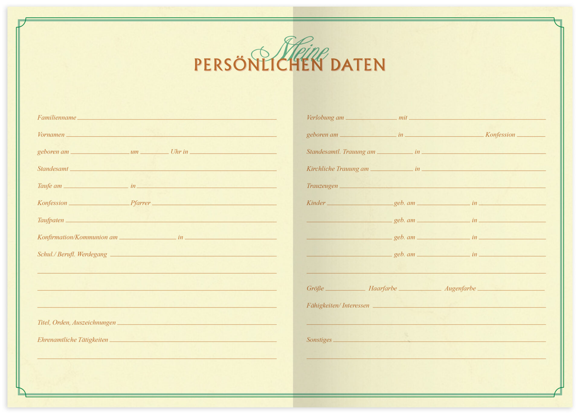 Darstellung der Ahnentafel "Kleiner Baum" im aufgeklappten Zustand mit einer Tabellengrafik