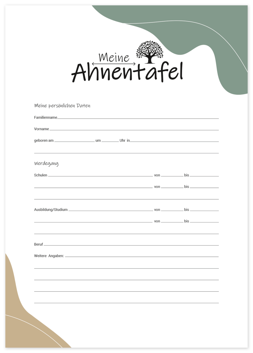 Ahnentafel "Meine Ahnentafel" für 7 Generationen