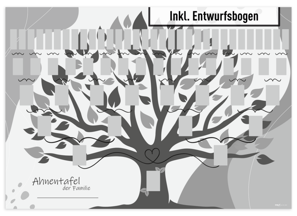 Ahnentafel "Illustrierter Baum" Entwurfsbogen in schwarz weiß