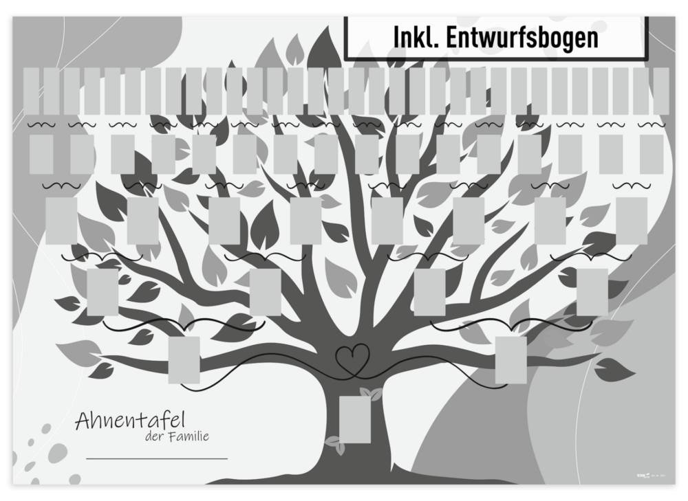 Ahnentafel "Illustrierter Baum" Entwurfsbogen in schwarz weiß