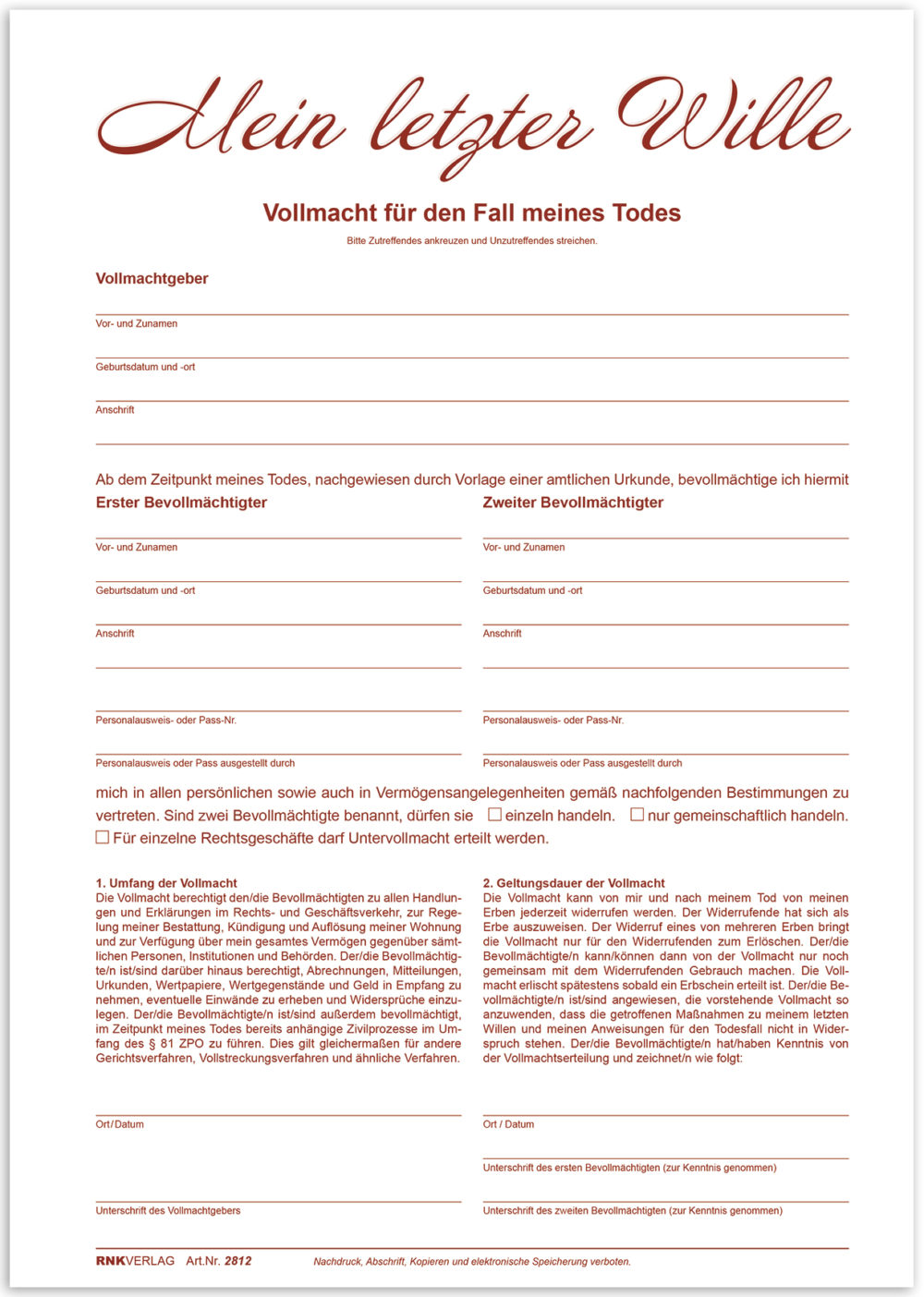 Artikelbild Formular "Vollmacht für den Fall meines Todes"