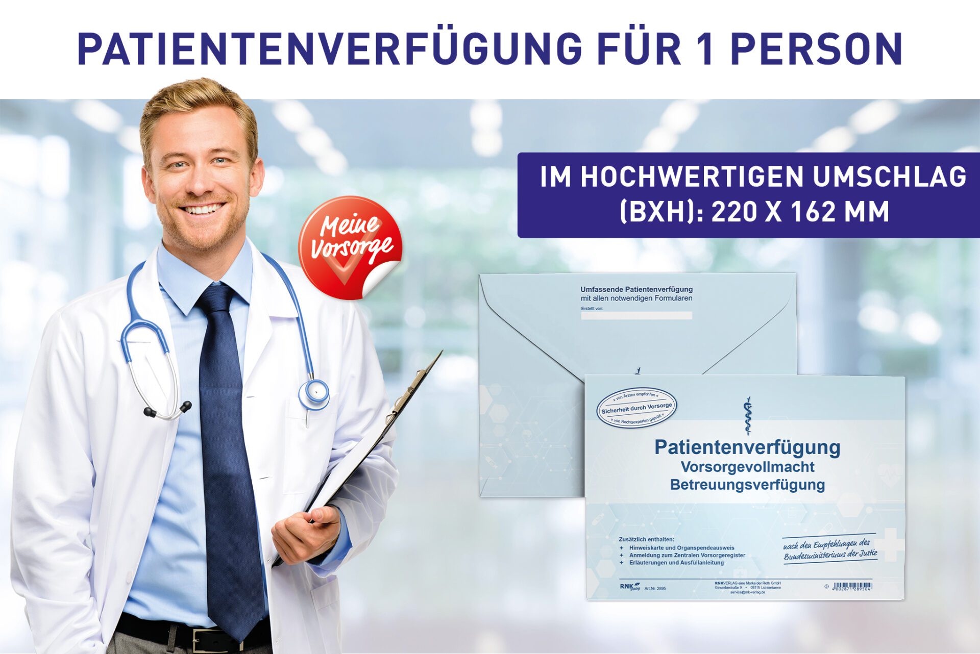 Patientenverfügung im C5 Umschlag für 1 Person – mit Betreuungsverfügung und Vorsorgevollmacht, 1 Stück – Bild 2