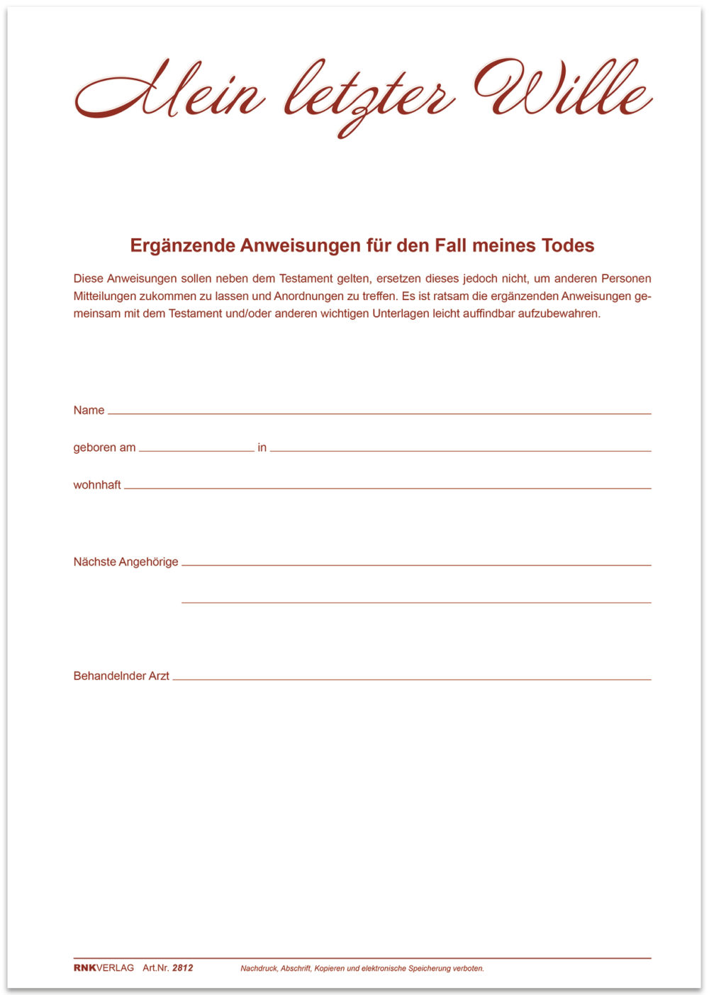 Formular "Ergänzende Anmerkungen" für den Todesfall
