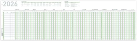 Urlaubsplaner 2026 (BxH) 1000 x 297 mm – grün, gefalzt auf DIN A4, 1
