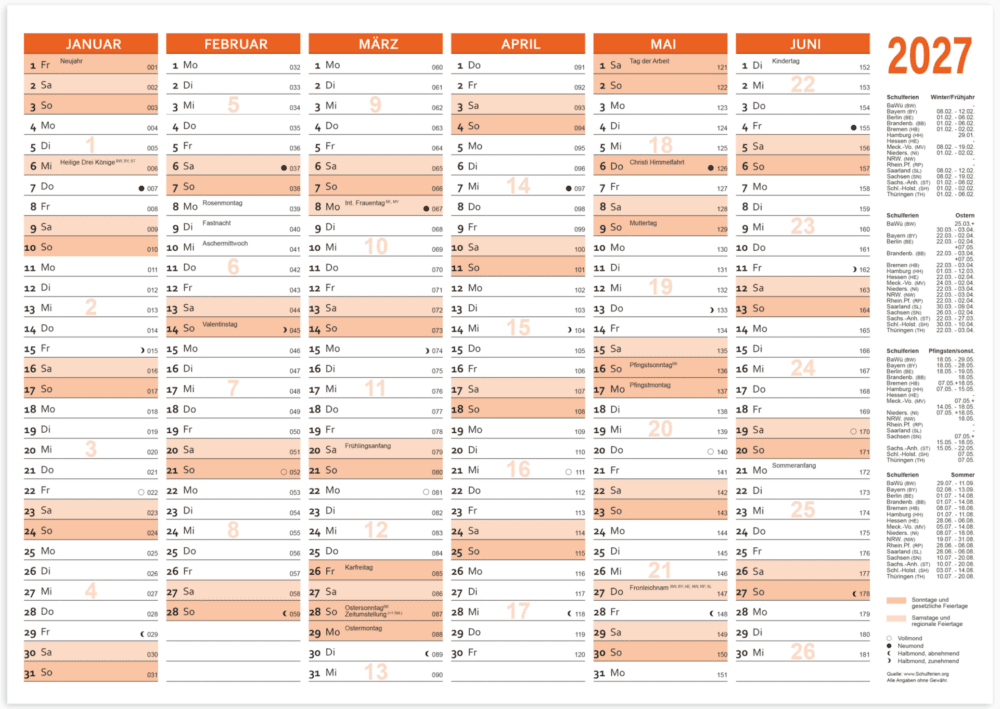 Tafelkalender 2027 DIN A4 quer, 25 Stück