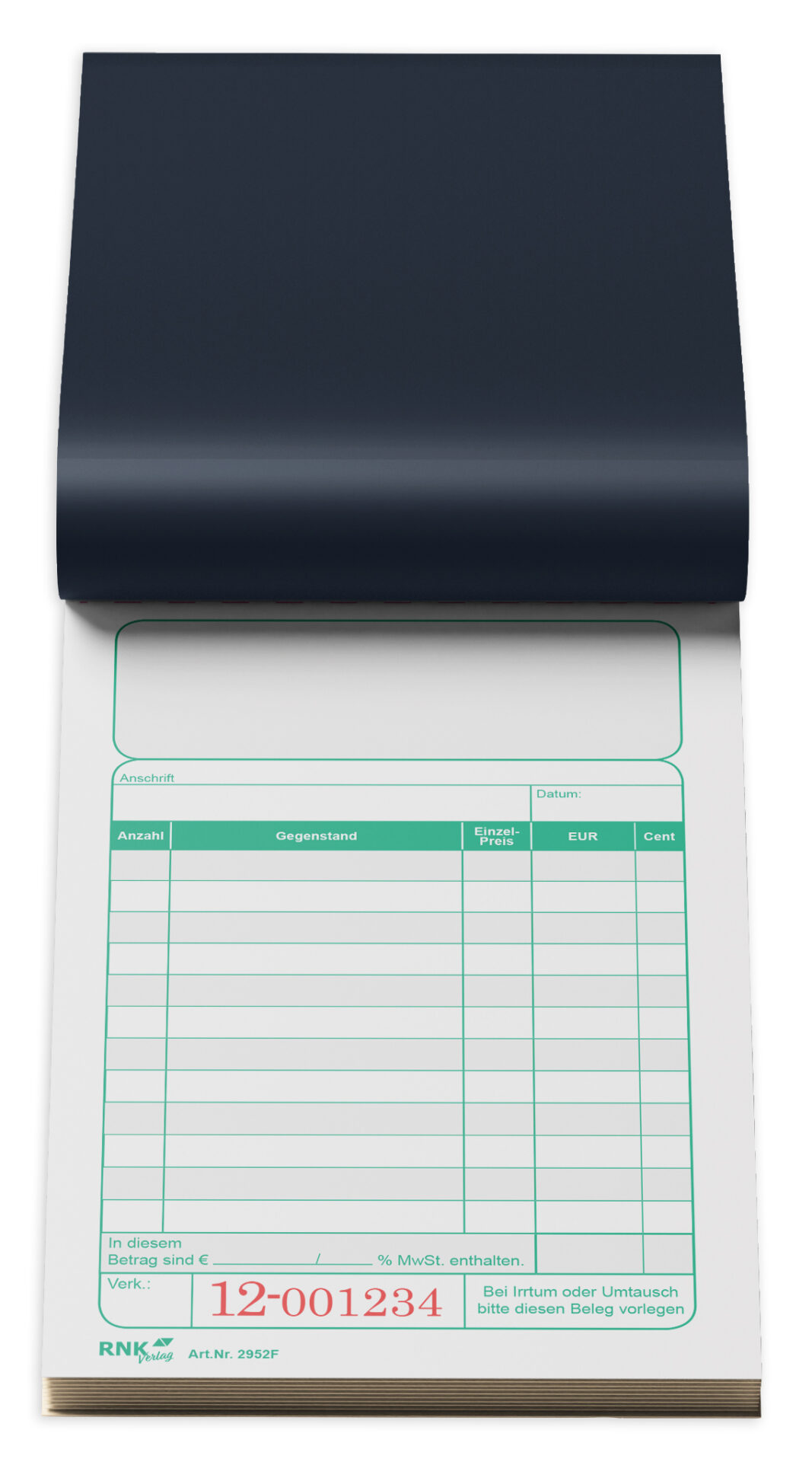 10 Kassenblöcke - mit Nummerierung, zweifarbig, oben geheftet