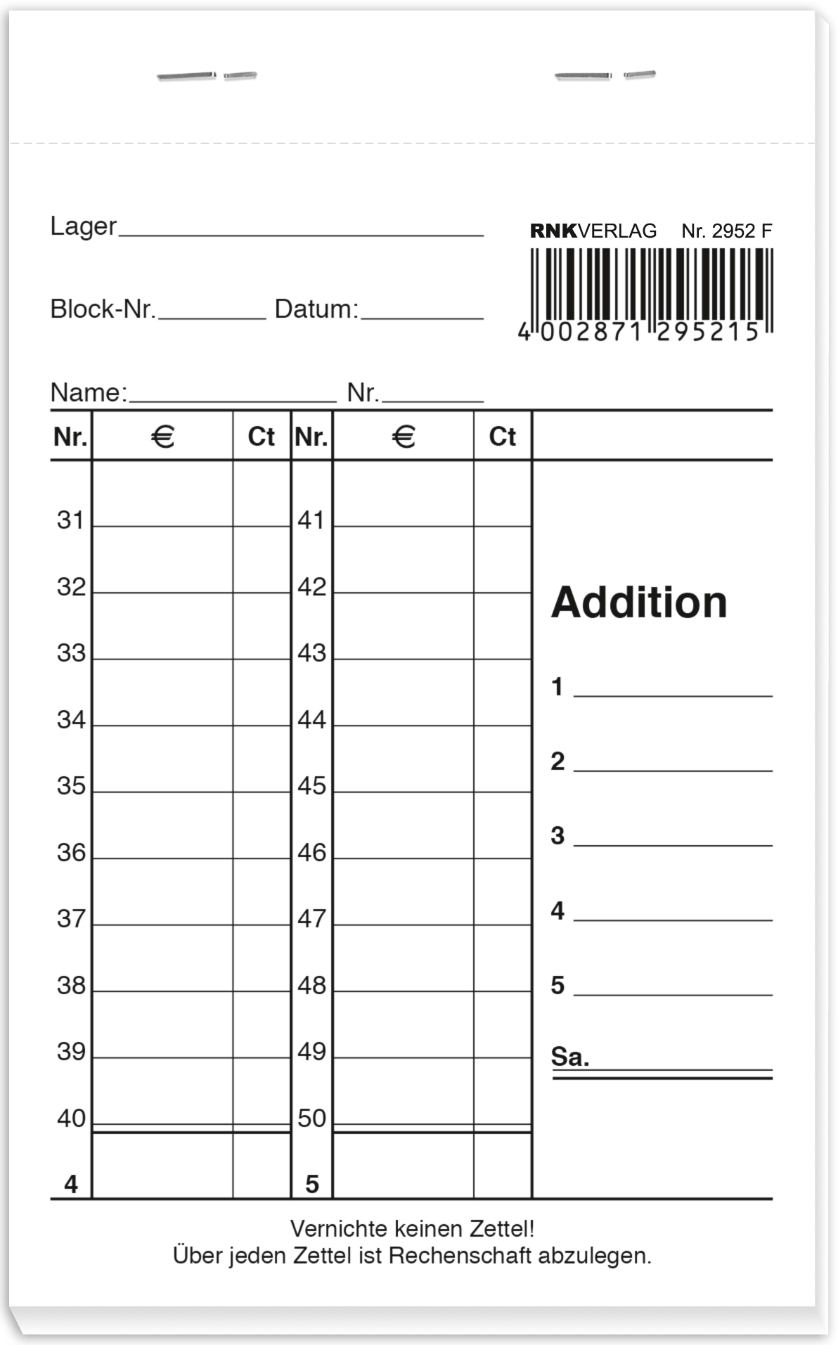 10 Kassenblöcke - mit Nummerierung, zweifarbig, oben geheftet – Bild 3