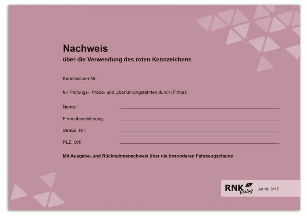 Cover rotes Nachweisheft für rote Kennzeichen