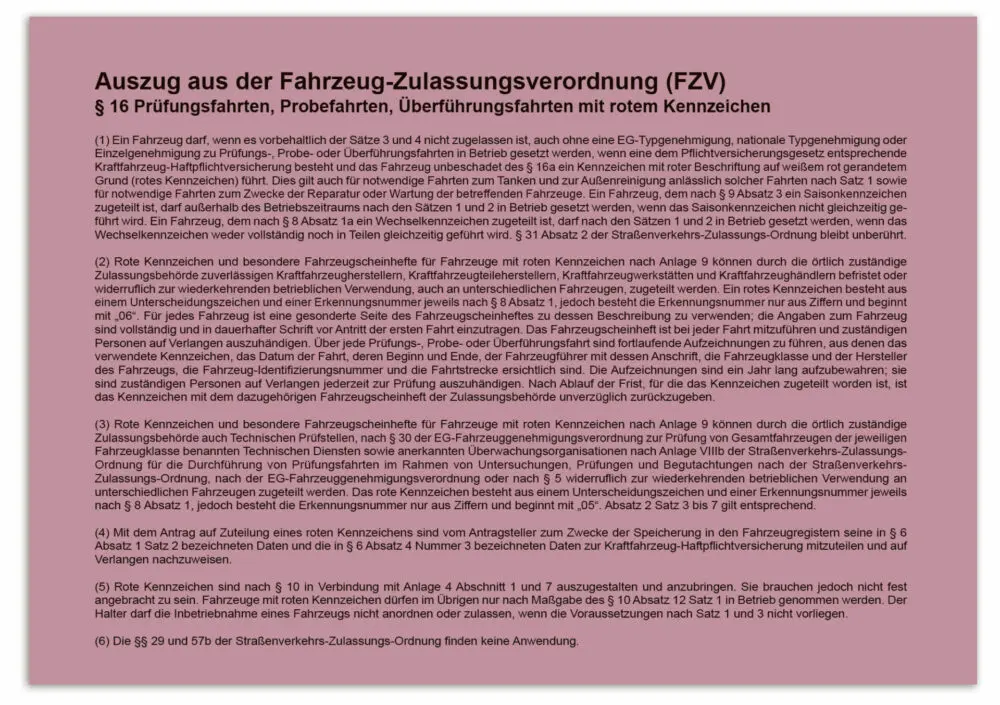 Nachweisheft für rote Kennzeichen Infos