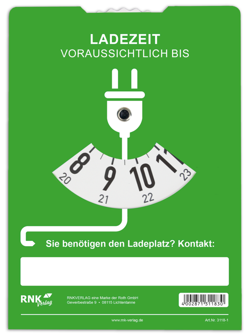 Grüne Ladescheibe mit Parkscheibe