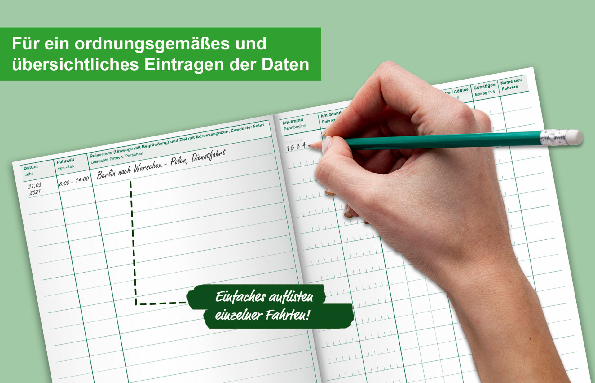 Fahrtenbuch PKW, steuerlicher Kilometernachweis, DIN A5, 32 Blatt