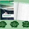 Front- und Innenansicht des Fahrtenbuches mit Infos