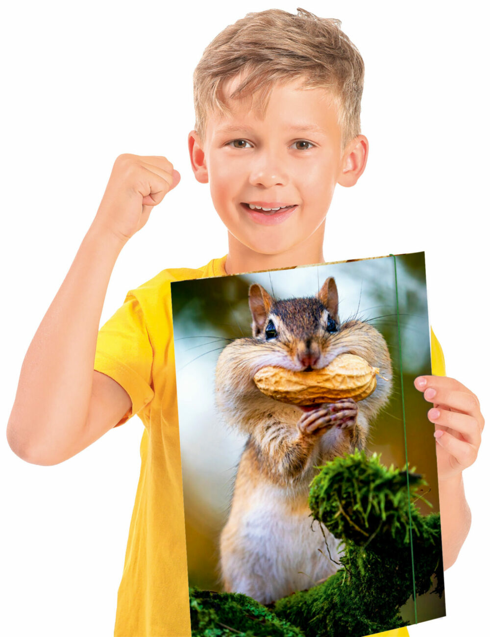 Junge hält eine Chipmunk Zeichenmappe