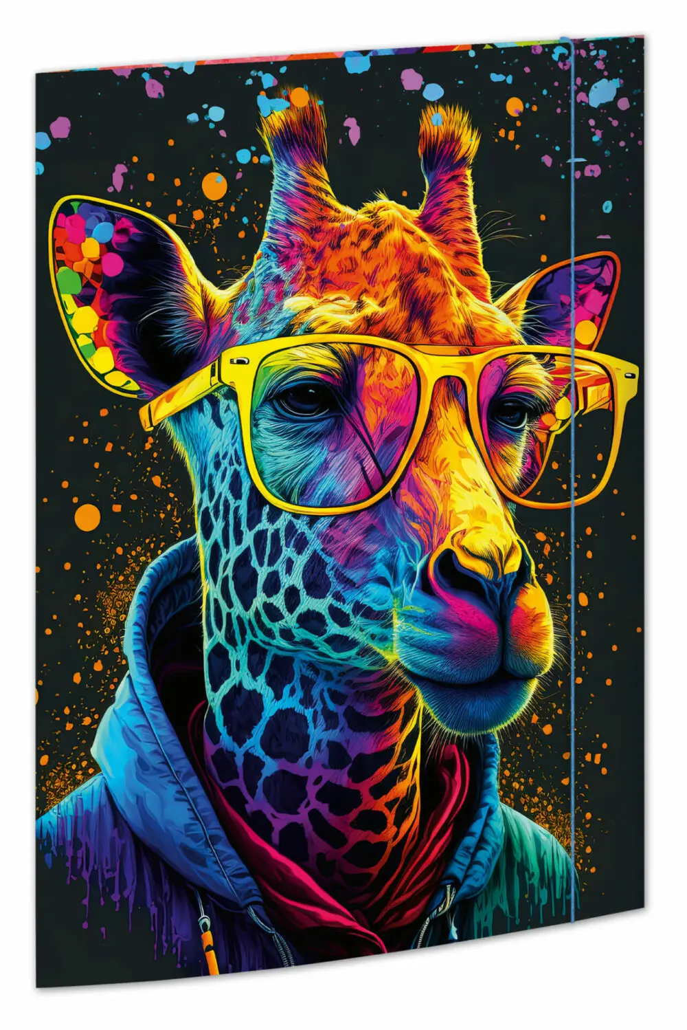 Zeichenmappe mit Motiv Neon DIN A3 mit einer bunten Giraffe