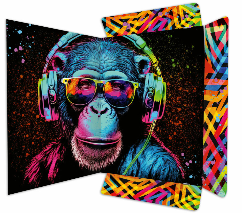 Zeichenmappe Motiv Neon DIN A3 Innenseite geöffnet mit der Abbildung eines Gorillas