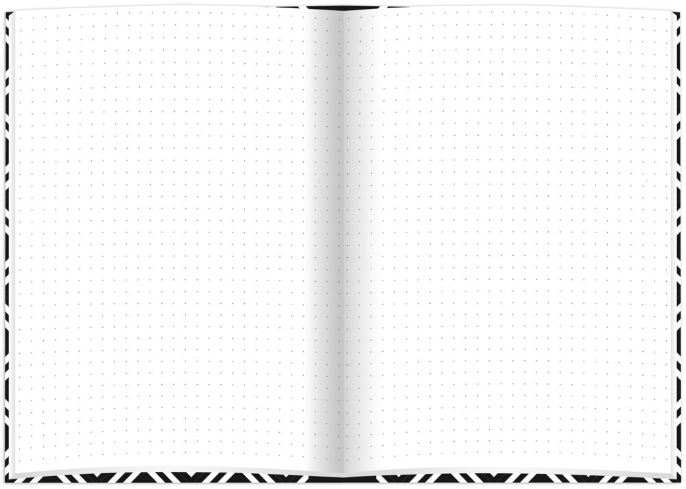Notizbuch "black & white Rhombus" aufgeklappt Lineatur: dotted