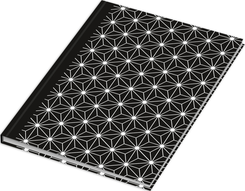 Notizbuch "black & white Stars" seitliche Ansicht