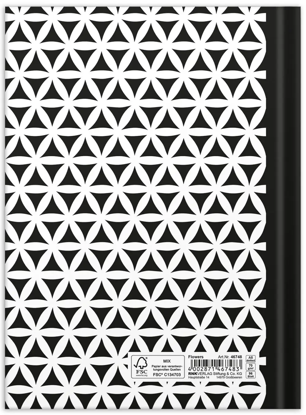 Notizbuch "black & white Flowers" Rückseite