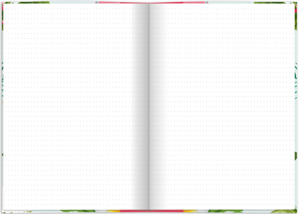 Notizbuch "Flamingo pink" aufgeklappt Lineatur: dotted