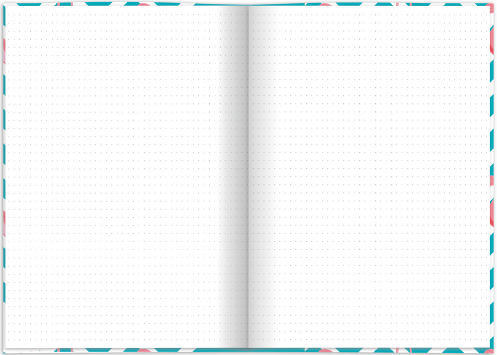 Notizbuch "Flamingo blau" aufgeklappt Lineatur: dotted