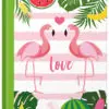 Notizbuch "Flamingo grün" Vorderseite mit zwei Flamingos