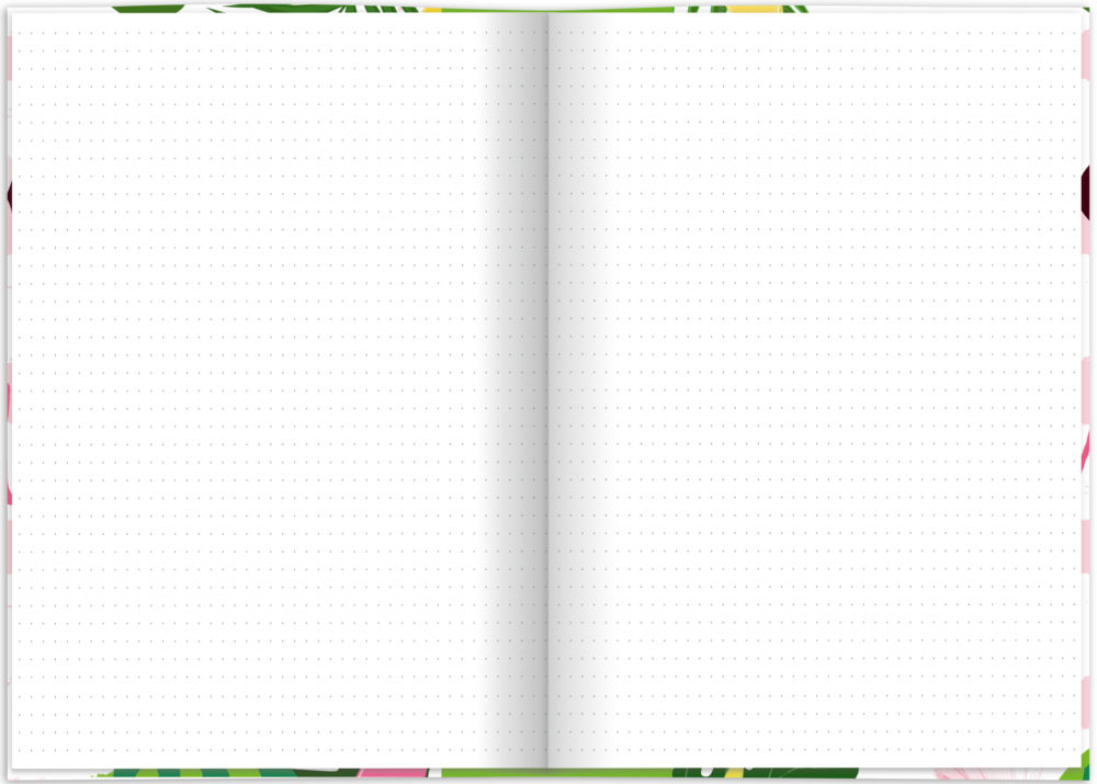 Notizbuch "Flamingo grün" aufgeklappt Lineatur: dotted