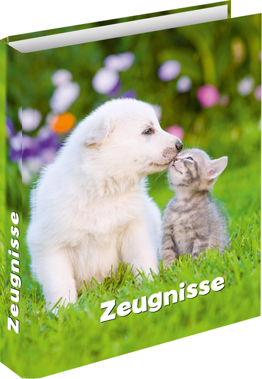 Zeugnisringbuch "Hund & Katze" im Rasen Vorderseite