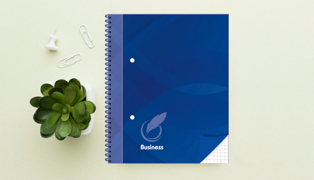 Spiral Notizbuch "Business blau" auf dem Tisch