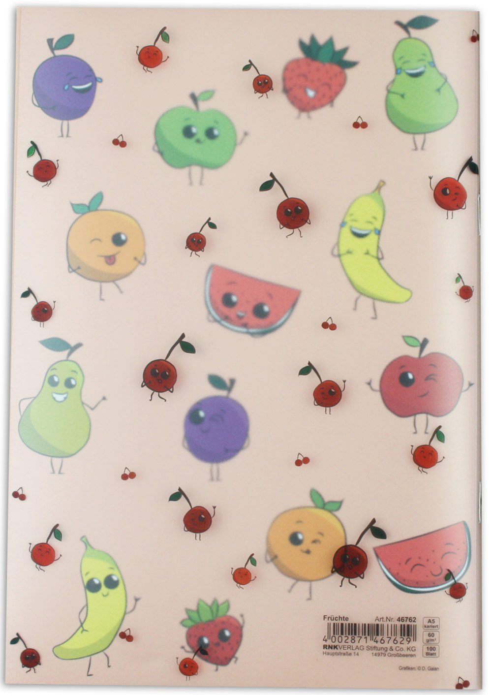 Heft "Früchte" im PP Umschlag Rückseite mit verschiedenen Früchten