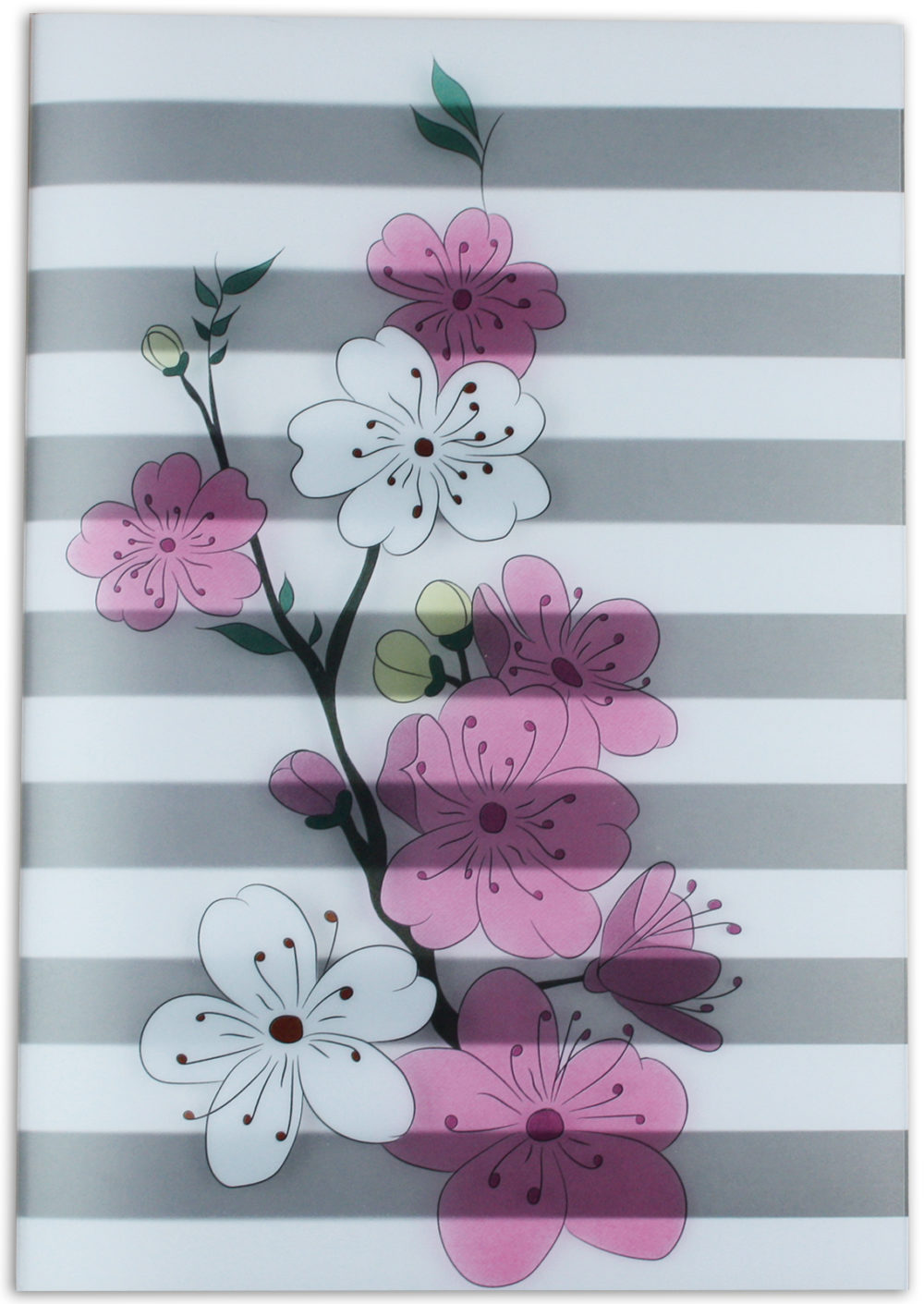 Heft "Kirschblüten" im PP Umschlag Vorderseite gestreift mit Kirschblüten