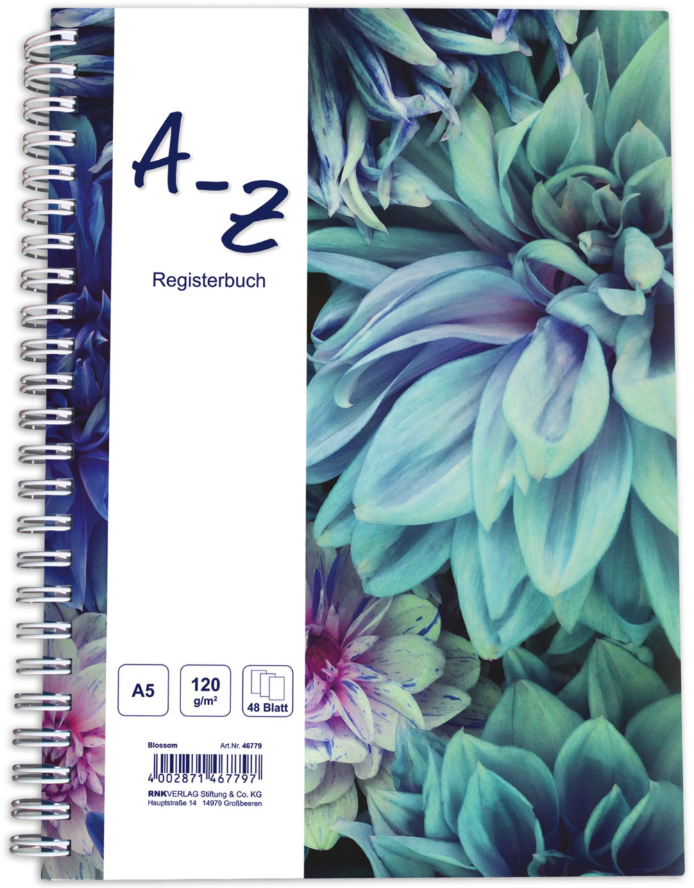 Notizbuch mit Register A-Z "Blossom" Vorderseite mit Blumenmuster