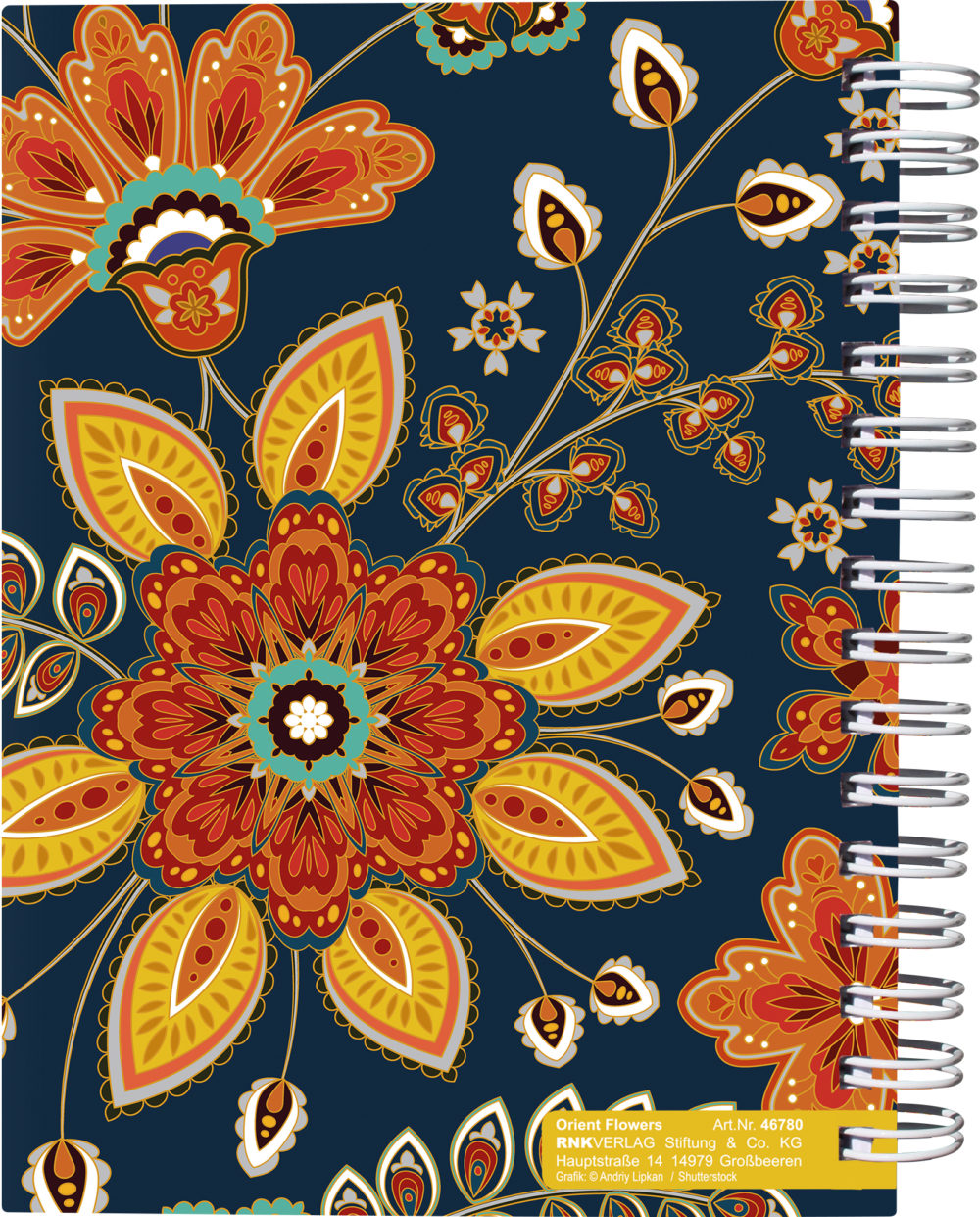 Notizbuch mit Register A-Z "Orient Flowers" Rückseite