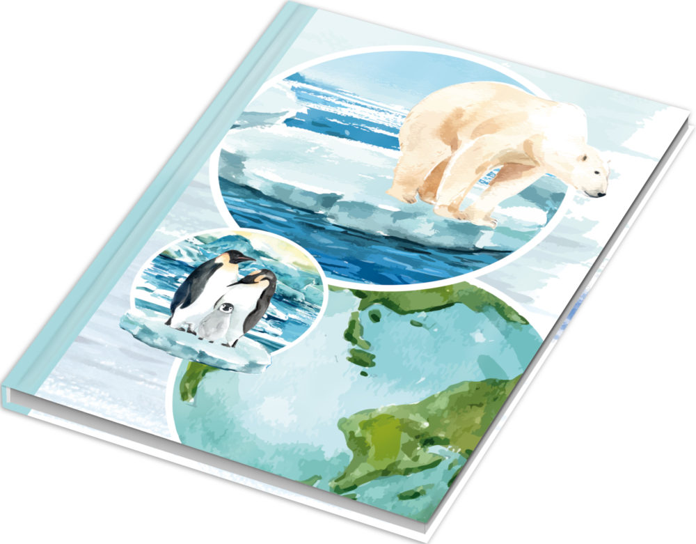 Notizbuch "Planet" Vorderseite mit Eisbären und Pinguinen