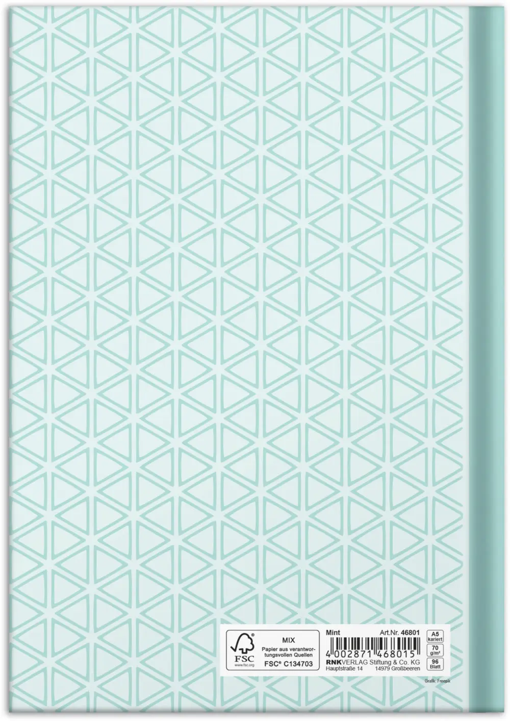 Notizbuch "Mint" Rückseite mit Muster
