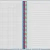 Spiral-Notizbuch geöffnet mit kariert und liniert Seiten mit farbigen Rändern
