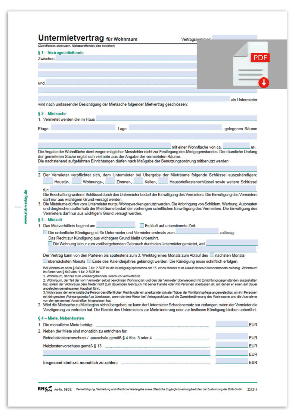 WohnungsEinheitsmietvertrag RNK Verlag