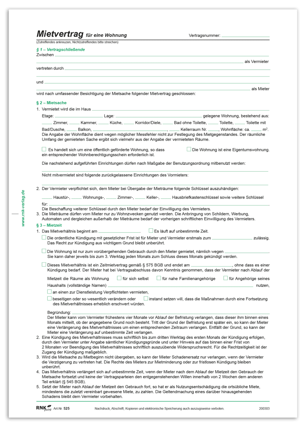 Mietvertrag für Wohnungen - RNK Verlag