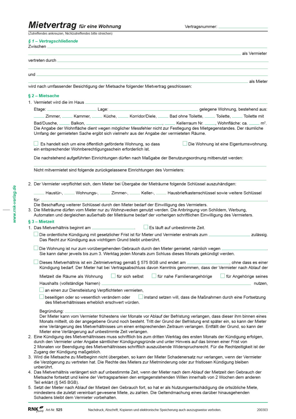 Mietvertrag RNK geprüft (5 Stück, Untermiete