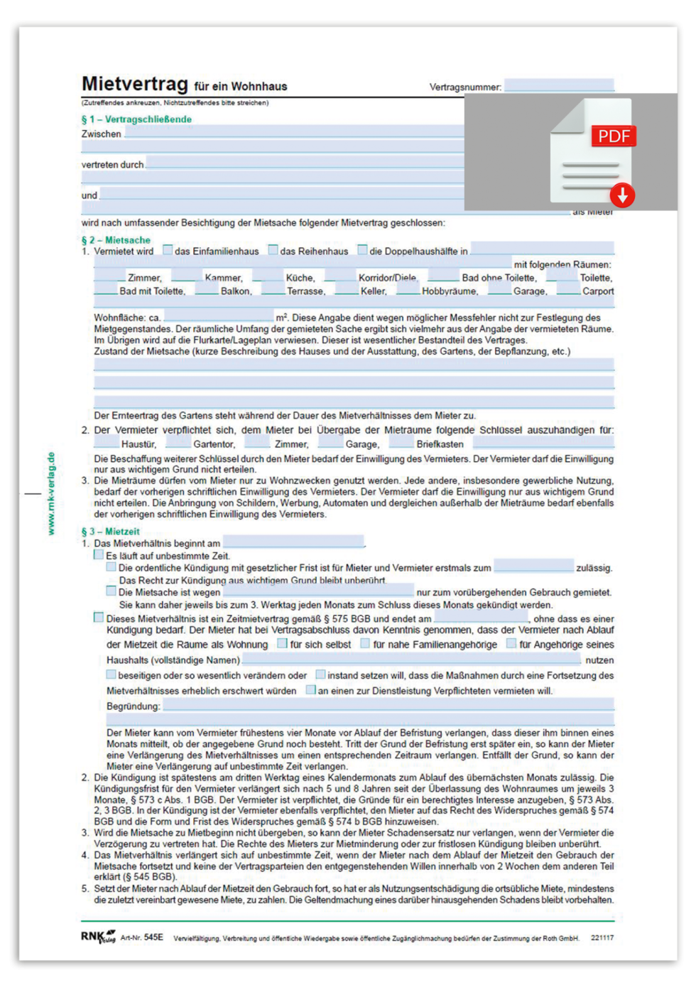Hausmietvertrag / Vertrag für die Vermietung eines Hauses RNK Verlag