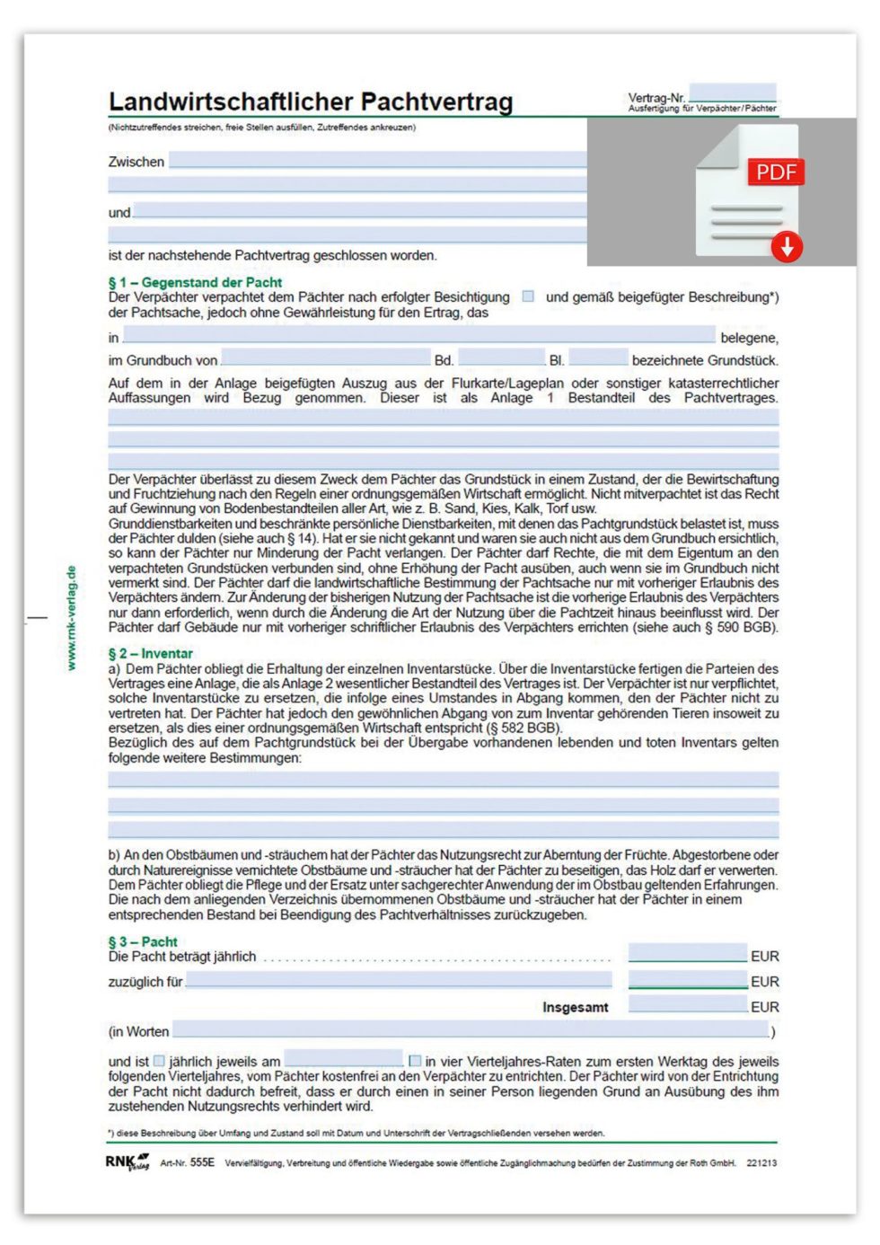 Landwirtschaftlicher Pachtvertrag RNK Verlag