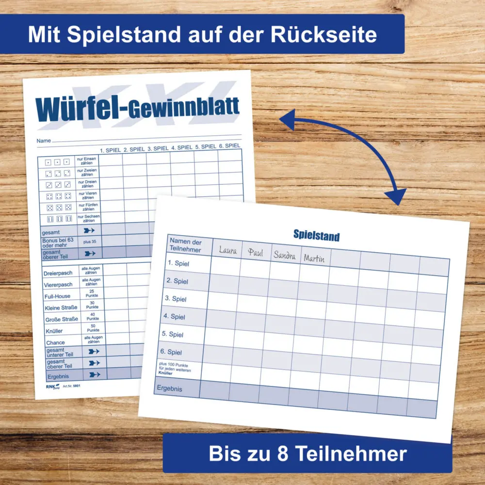 Würfelblock DIN A5 - 50 Blatt, Ersatzblock Für Kniffel & Würfelspiele