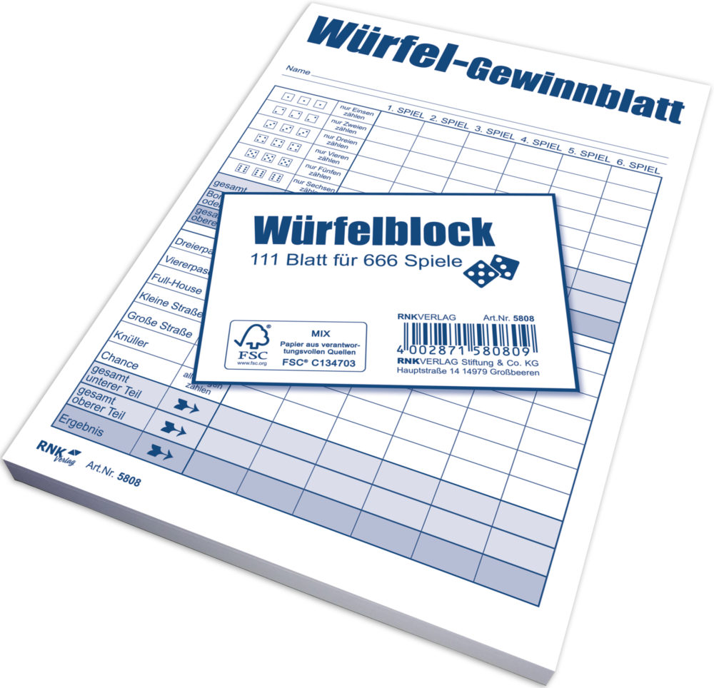 Würfel-Gewinnblatt