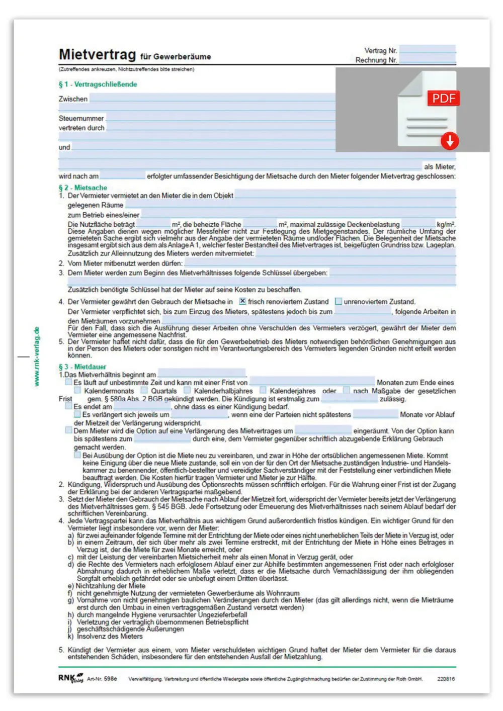 Mietvertrag für Gewerberäume